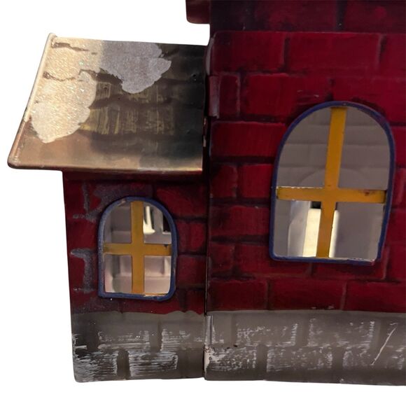 Metal Christmas House Lantern Santa Snowman Holiday Village Tealught Holder GUC - Picture 14 of 16